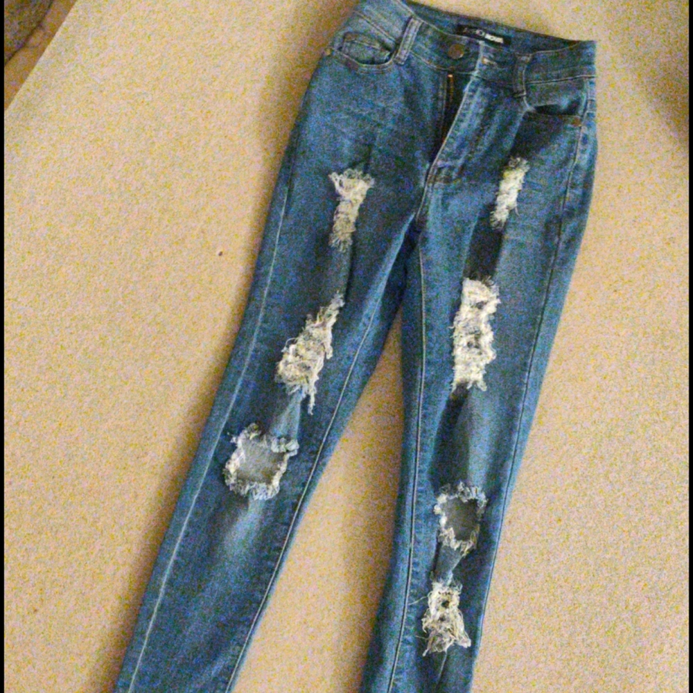 High Waisted Ripped Skinny Jeans